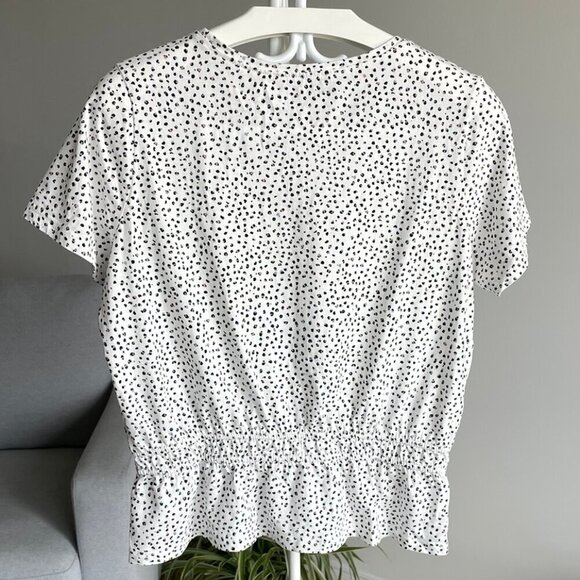 SUZY SHIER White Dot T-Shirt Top Peplum Short Sleeved Crew Neck Cropped Large - Picture 3 of 11